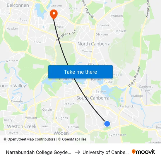 Narrabundah College Goyder St to University of Canberra map