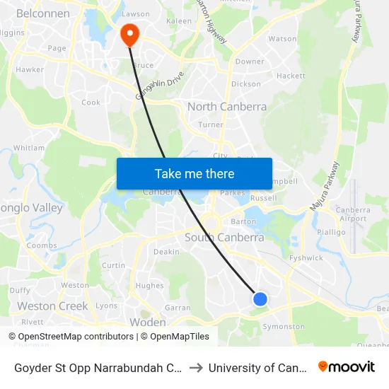 Goyder St Opp Narrabundah College to University of Canberra map