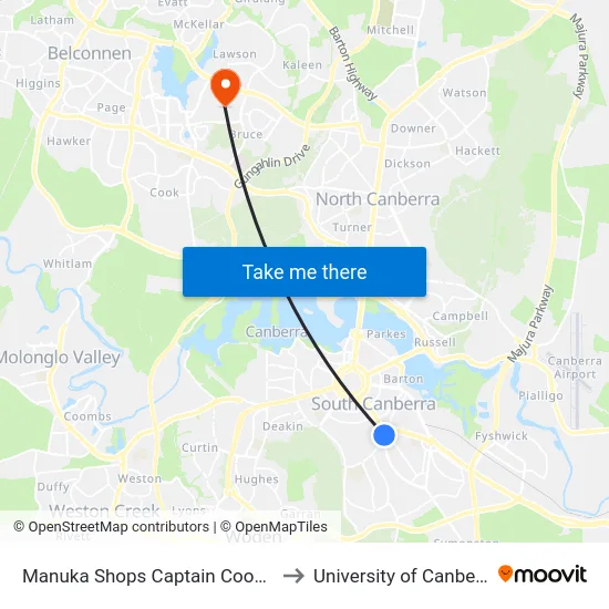 Manuka Shops Captain Cook Cr to University of Canberra map