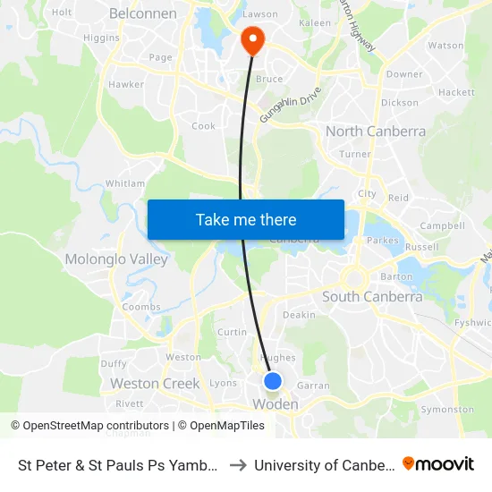 St Peter & St Pauls Ps Yamba Dr to University of Canberra map
