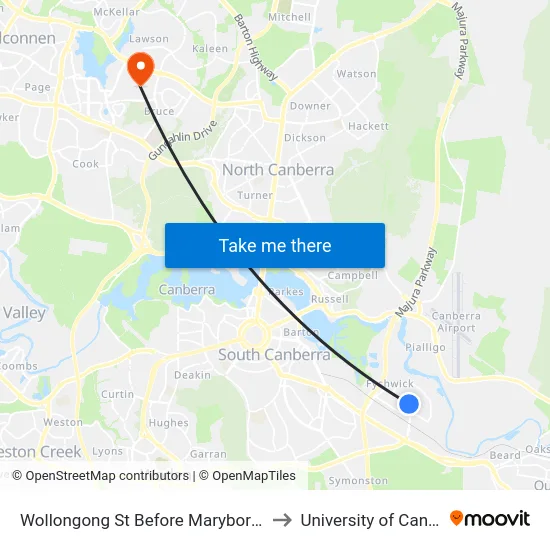 Wollongong St Before Maryborough St to University of Canberra map