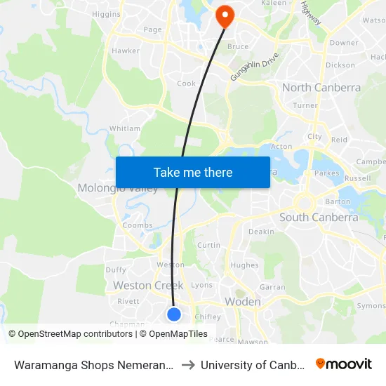 Waramanga Shops Nemerang Cr to University of Canberra map