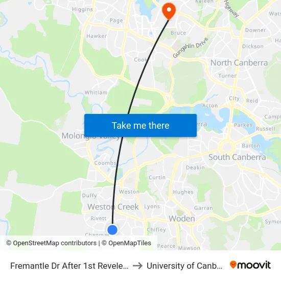 Fremantle Dr After 1st Reveley Cr to University of Canberra map