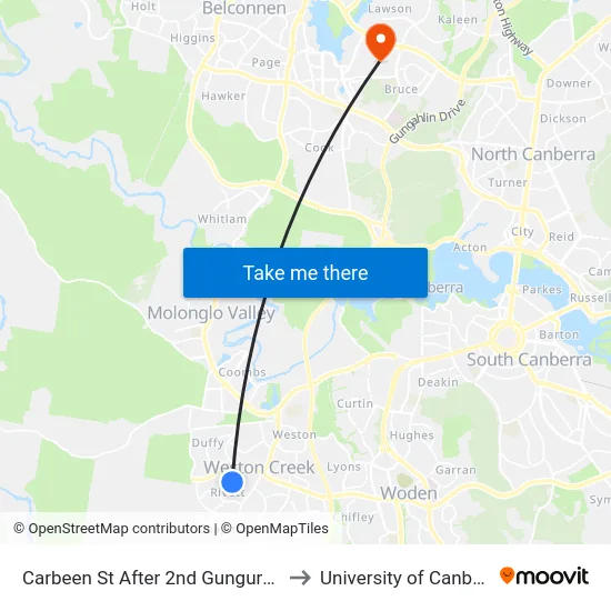 Carbeen St After 2nd Gungurra Cr to University of Canberra map
