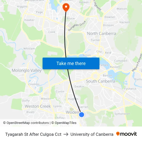 Tyagarah St After Culgoa Cct to University of Canberra map