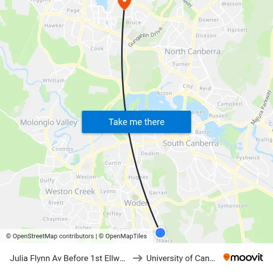 Julia Flynn Av Before 1st Ellwood Cr to University of Canberra map