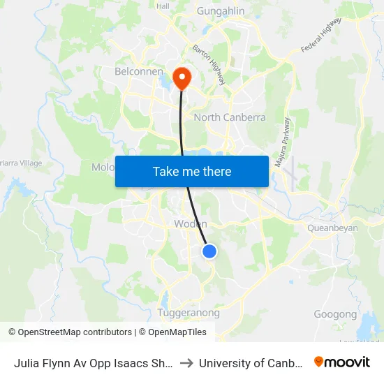 Julia Flynn Av Opp Isaacs Shops to University of Canberra map