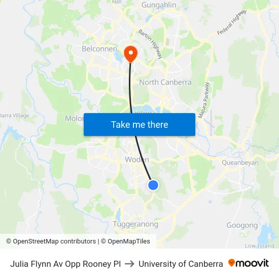 Julia Flynn Av Opp Rooney Pl to University of Canberra map