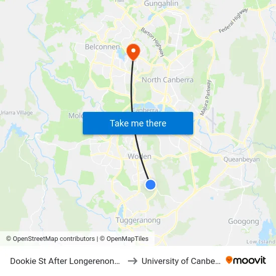 Dookie St After Longerenong St to University of Canberra map