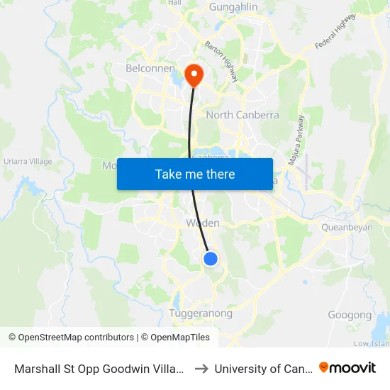 Marshall St Opp Goodwin Village Farrer to University of Canberra map