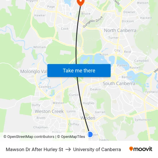 Mawson Dr After Hurley St to University of Canberra map