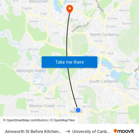 Ainsworth St Before Kitchener St to University of Canberra map