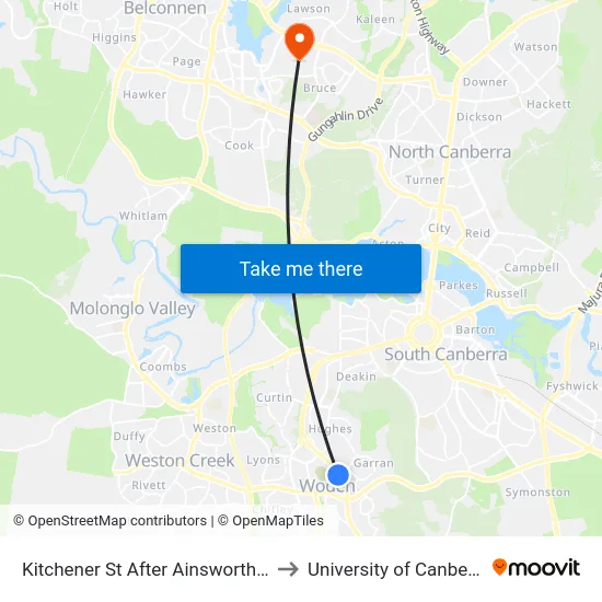 Kitchener St After Ainsworth St to University of Canberra map