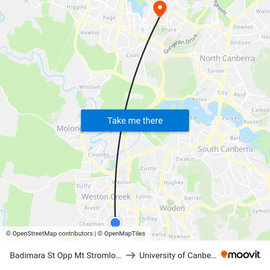 Badimara St Opp Mt Stromlo Hs to University of Canberra map