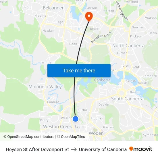 Heysen St After Devonport St to University of Canberra map