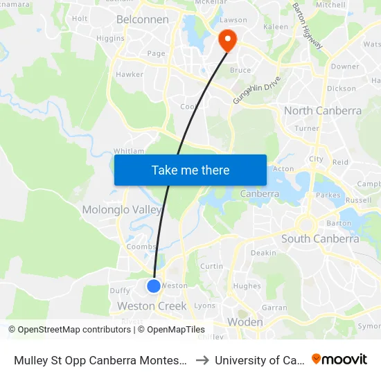 Mulley St Opp Canberra Montessori School to University of Canberra map