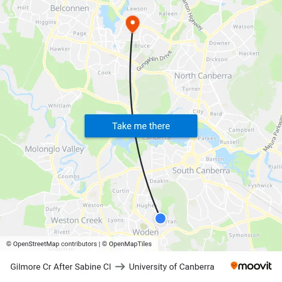 Gilmore Cr After Sabine Cl to University of Canberra map