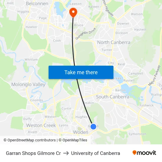Garran Shops Gilmore Cr to University of Canberra map