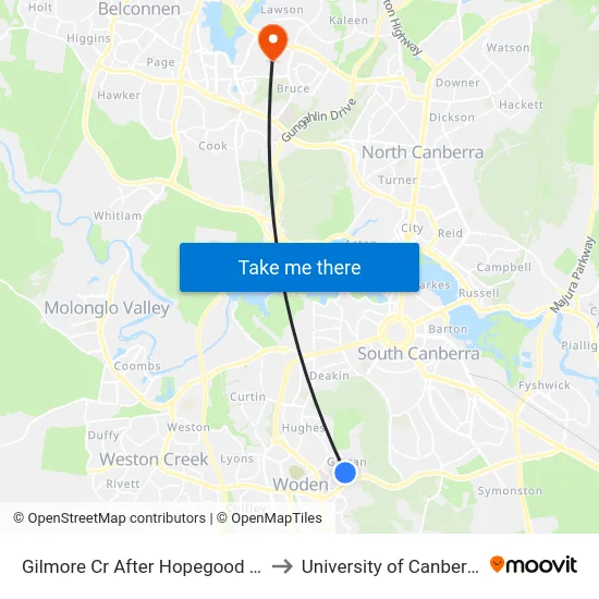 Gilmore Cr After Hopegood Pl to University of Canberra map