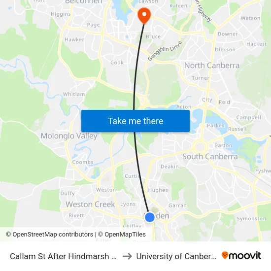 Callam St After Hindmarsh Dr to University of Canberra map