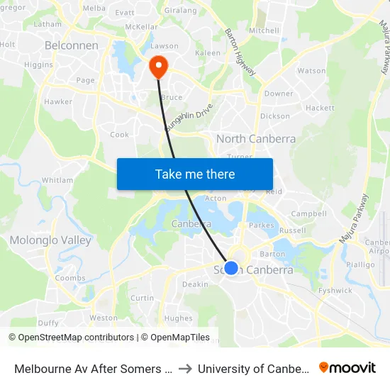 Melbourne Av After Somers Cr to University of Canberra map