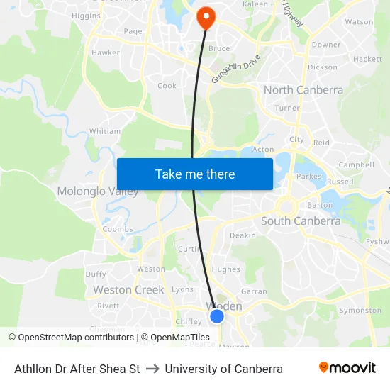 Athllon Dr After Shea St to University of Canberra map