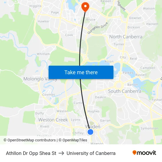 Athllon Dr Opp Shea St to University of Canberra map