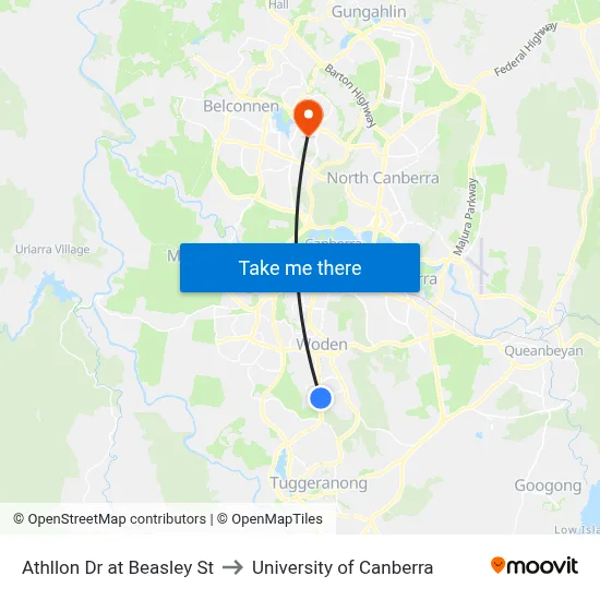 Athllon Dr at Beasley St to University of Canberra map