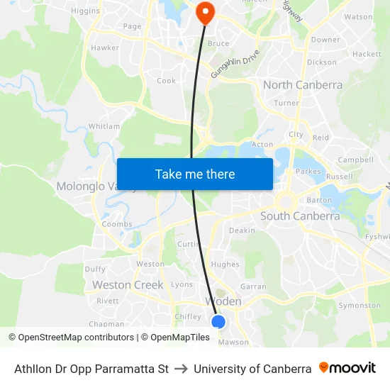 Athllon Dr Opp Parramatta St to University of Canberra map
