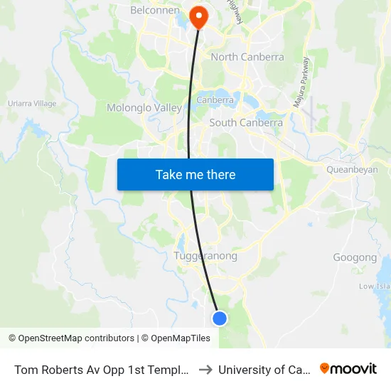 Tom Roberts Av Opp 1st Templestowe Av to University of Canberra map