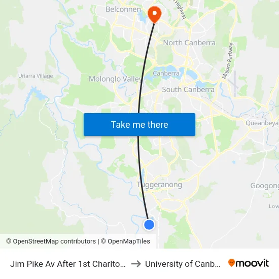 Jim Pike Av After 1st Charlton Cr to University of Canberra map