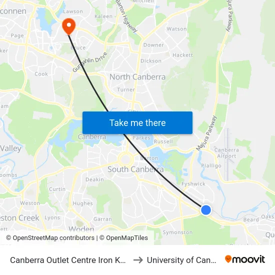 Canberra Outlet Centre Iron Knob St to University of Canberra map