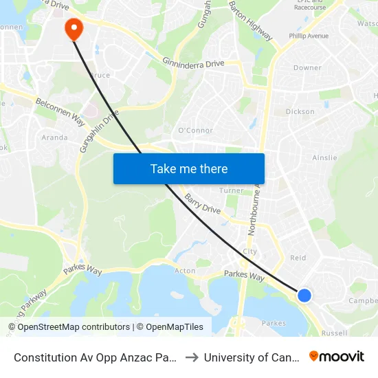 Constitution Av Opp Anzac Park East to University of Canberra map