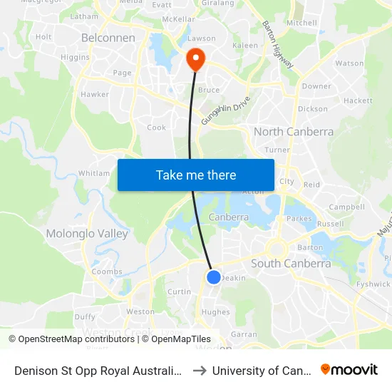 Denison St Opp Royal Australian Mint to University of Canberra map