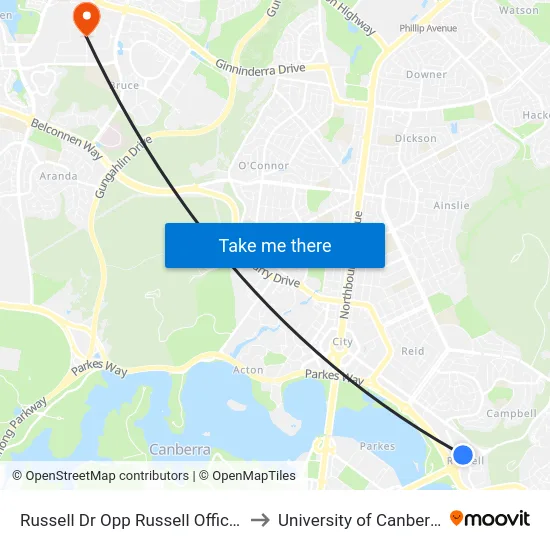 Russell Dr Opp Russell Offices to University of Canberra map