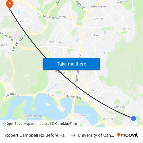 Robert Campbell Rd Before Parnell Rd to University of Canberra map
