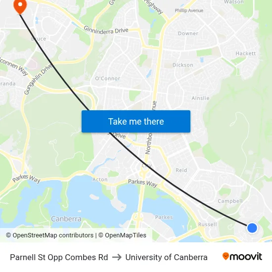 Parnell St Opp Combes Rd to University of Canberra map