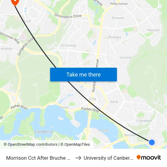 Morrison Cct After Bruche Rd to University of Canberra map