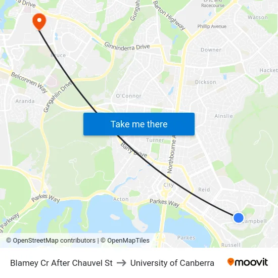 Blamey Cr After Chauvel St to University of Canberra map
