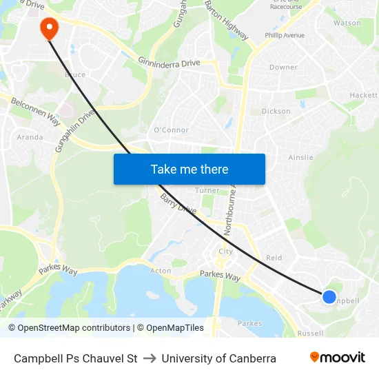 Campbell Ps Chauvel St to University of Canberra map