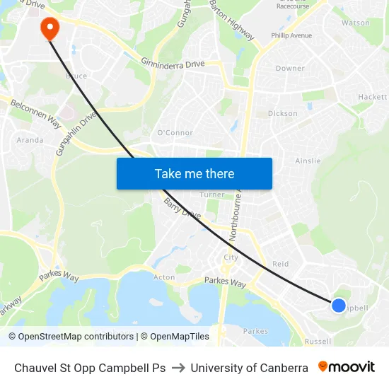 Chauvel St Opp Campbell Ps to University of Canberra map