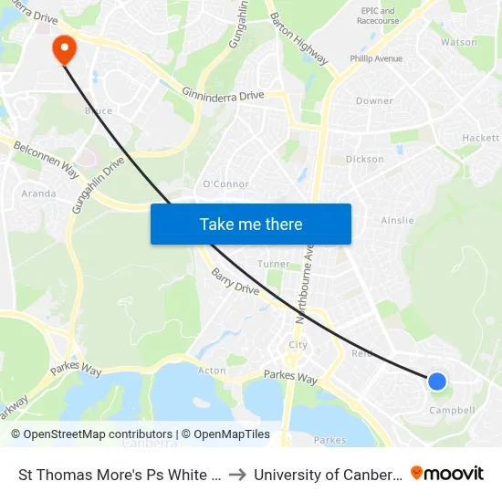 St Thomas More's Ps White St to University of Canberra map