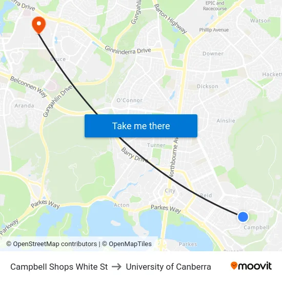Campbell Shops White St to University of Canberra map
