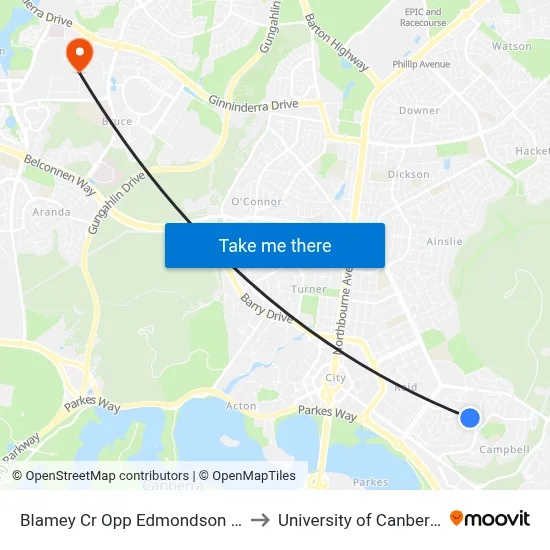 Blamey Cr Opp Edmondson St to University of Canberra map