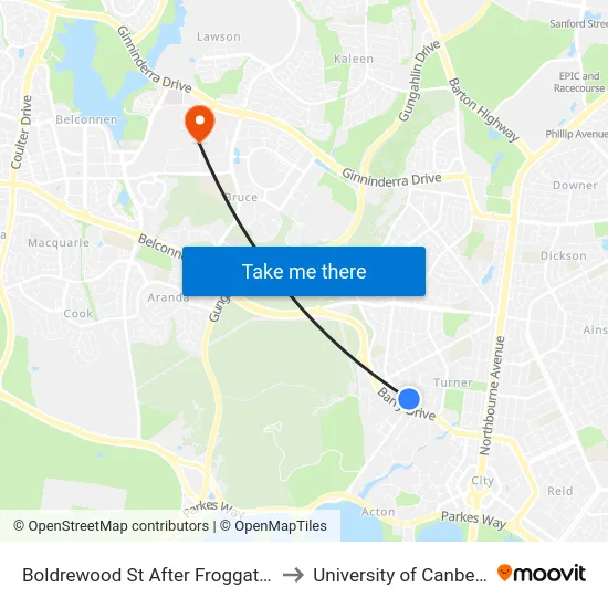 Boldrewood St After Froggatt St to University of Canberra map