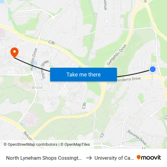 North Lyneham Shops Cossington Smith Cr to University of Canberra map