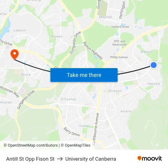Antill St Opp Fison St to University of Canberra map