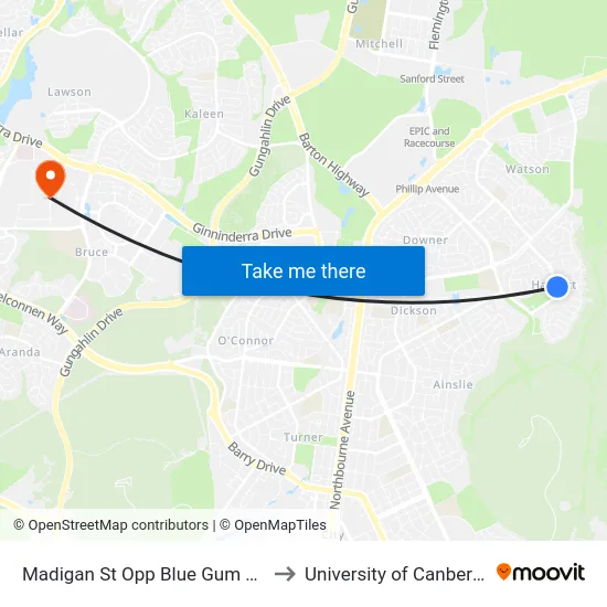 Madigan St Opp Blue Gum Ps to University of Canberra map