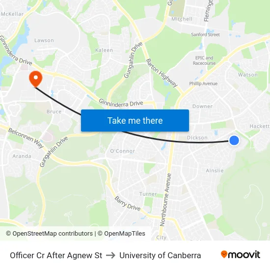 Officer Cr After Agnew St to University of Canberra map