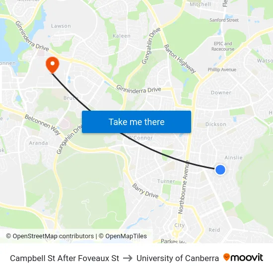 Campbell St After Foveaux St to University of Canberra map